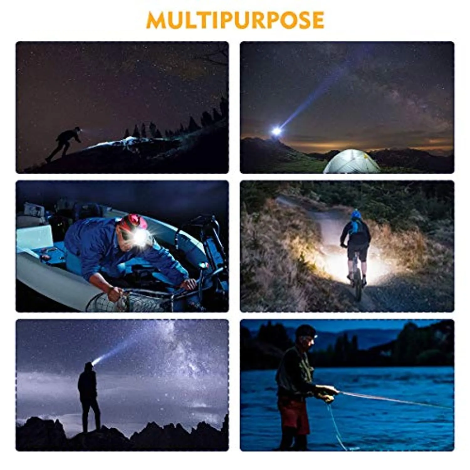 Rechargeable Headlamp, Waterproof LED Head Torch Rechargeable Headlamp Flashlight for Camping, Fishing, Cellar, Outdoors