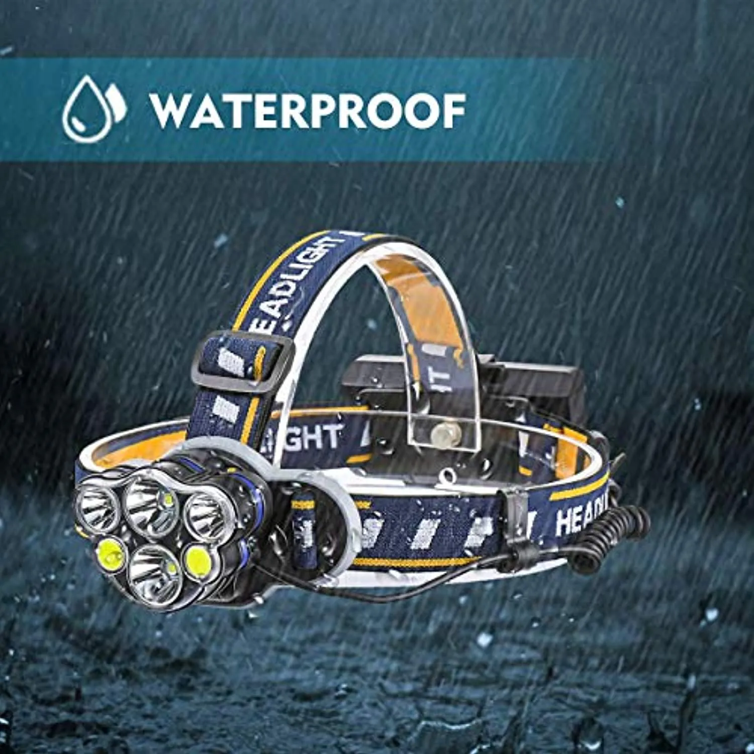 Rechargeable Headlamp, Waterproof LED Head Torch Rechargeable Headlamp Flashlight for Camping, Fishing, Cellar, Outdoors