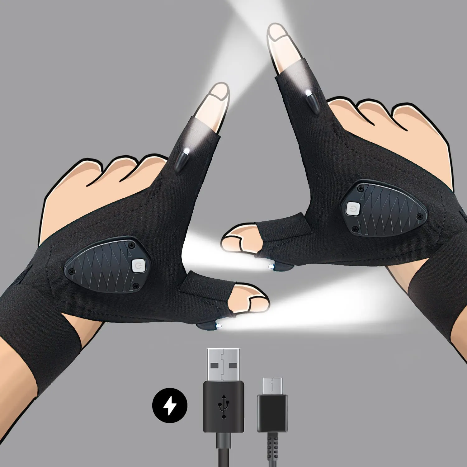 Rechargeable LED Flashlight Gloves