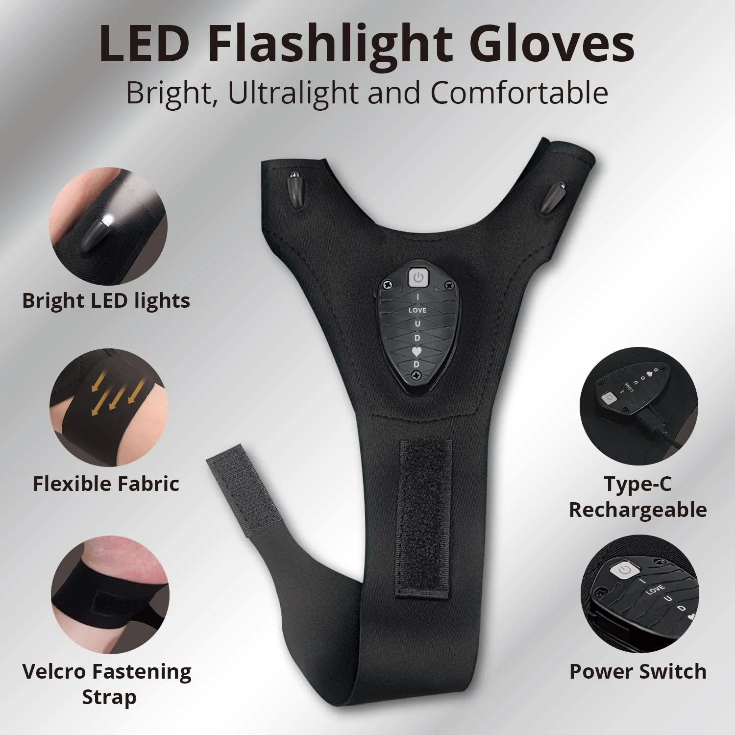 Rechargeable LED Flashlight Gloves