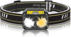 Rechargeable LED Headlamp Flashlight, Motion Sensor Head Lamp, Waterproof, Bright White Led & Blue Light for Running, Camping, Hiking & More