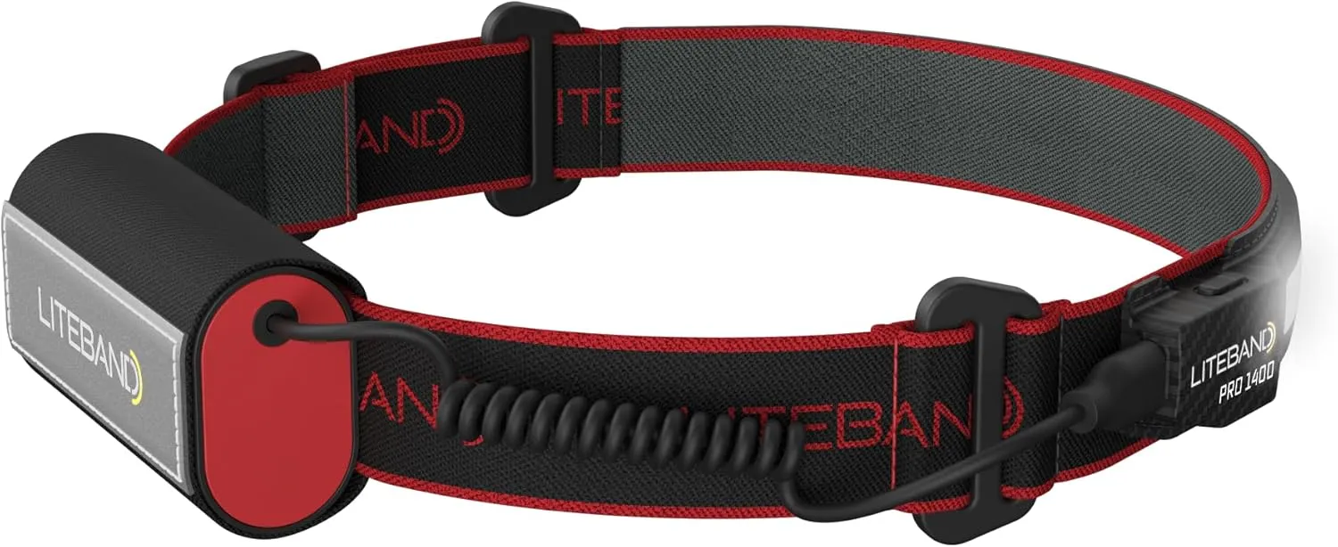 Rechargeable LED Headlamp - Liteband PRO 1400 Lumens Super Bright Head Lamp, Battery Powered Tactical Headlamps, Camping, Running, Hard Hat Light, Best Rated Hands Free Forehead Flashlight, Carbon