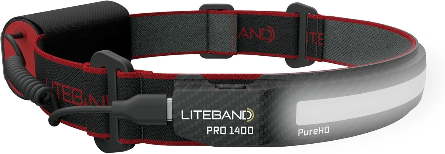Rechargeable LED Headlamp - Liteband PRO 1400 Lumens Super Bright Head Lamp, Battery Powered Tactical Headlamps, Camping, Running, Hard Hat Light, Best Rated Hands Free Forehead Flashlight, Carbon