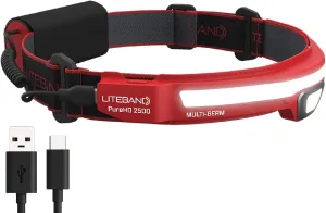 Rechargeable LED Headlamp - Liteband PRO 2500 Lumens Super Bright Head Lamp, Powerful Battery Powered Tactical Headlamps, Camping, Running, Hard Hat Light, Best Rated Forehead Flashlight, Red