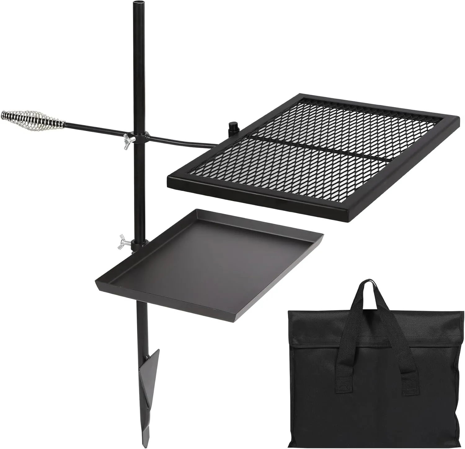 REDCAMP Swivel Campfire Grill Skillet Combo, Portable Heavy Duty Camping Grill Grate with Carrying Bag for Outdoor Fire pit Open Flame Cooking