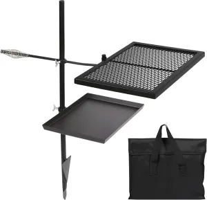 REDCAMP Swivel Campfire Grill Skillet Combo, Portable Heavy Duty Camping Grill Grate with Carrying Bag for Outdoor Fire pit Open Flame Cooking