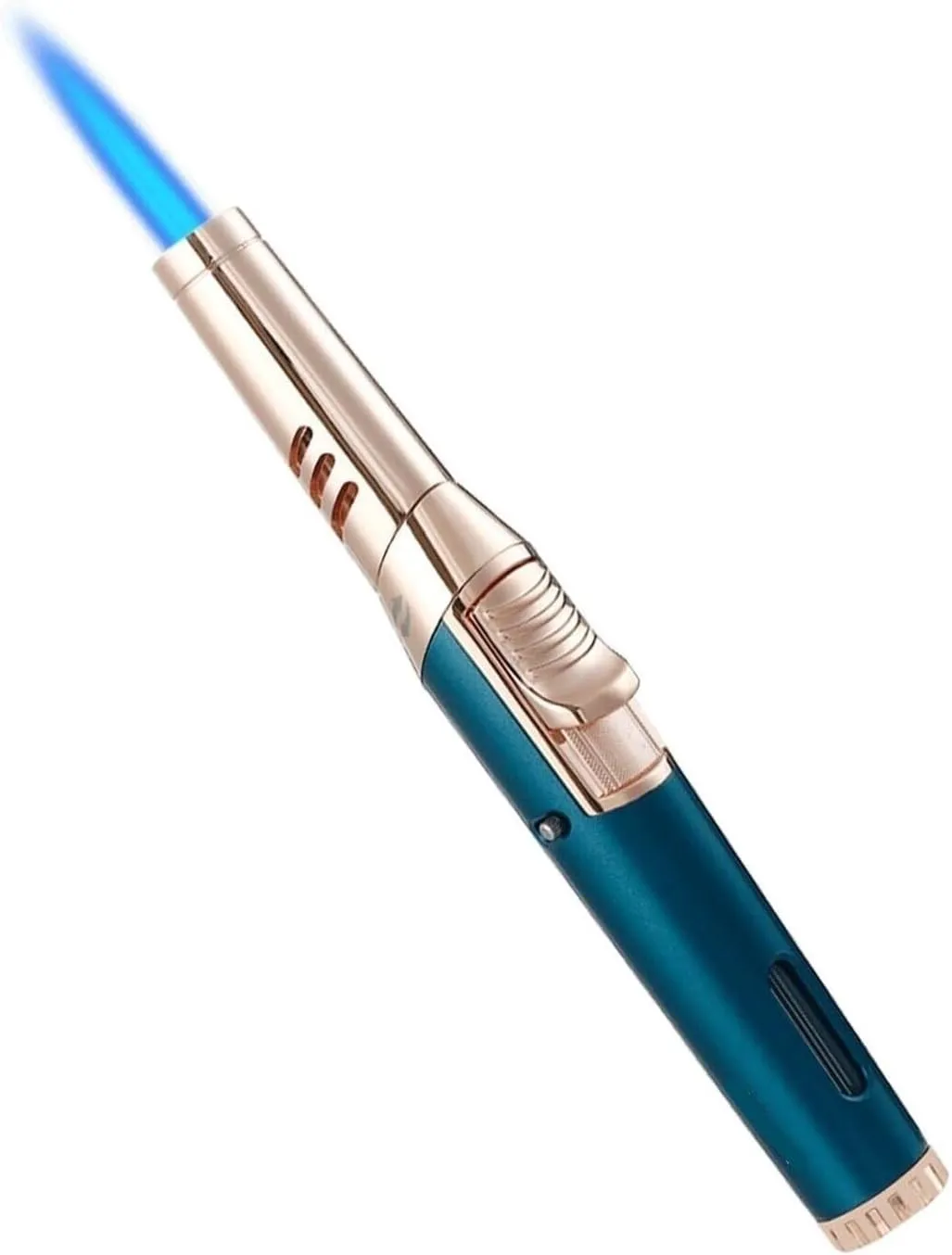 Refillable Long Pen Lighter with Gas Window, Torch Lighter Adjustable Lockable Jet Flame Lighter for Candle Camping (Butane Not Included)(Green)