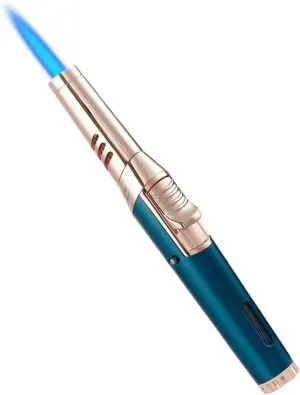 Refillable Long Pen Lighter with Gas Window, Torch Lighter Adjustable Lockable Jet Flame Lighter for Candle Camping (Butane Not Included)(Green)