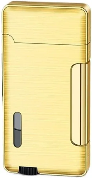 Refillable Torch Lighter, Windproof Jet Dual Flame with Clear Fuel Window Butane Refillable for Camping Candles(Gold)