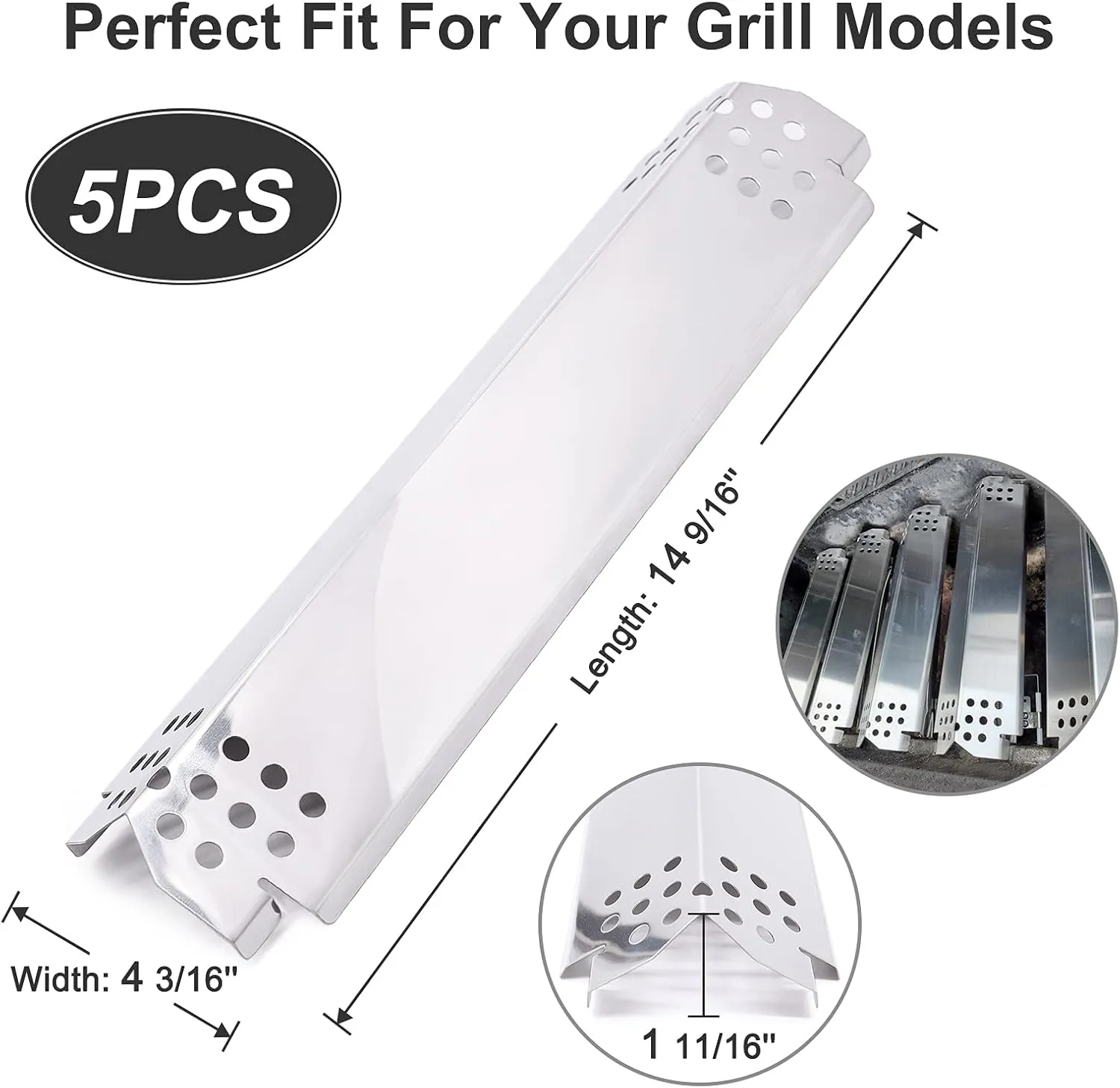 Replacement Parts for Nexgrill 5 Burner 720-0888, 720-0888N, 720-0830H, 720-0896, Members Mark 720-0882D, Stainless Steel Grill Heat Tent, Flame Tamer, Burner Cover for Nexgrill 720-0888 Grill