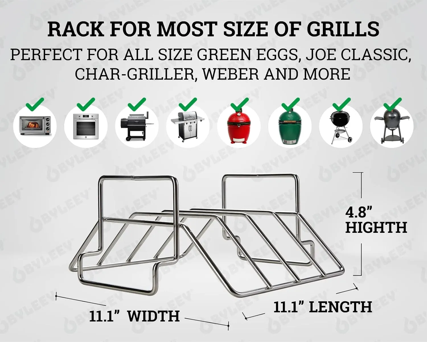 Replacement Rib and Roasting Rack for Green Egg, Turkey Roaster Rack - Stainless Steel Rib Racks for Grilling and Smoking, Holds Up to 4 Racks of Ribs, BBQ, Smoker, Kamado Grill Accessories, Small