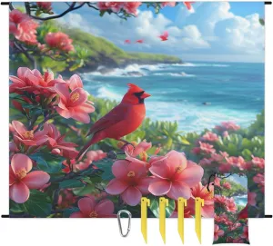 Retro Bird Flower Beach Blanket, Sandproof Beach Mat, 68 x 59 Waterproof Quick Drying Sand Free Mat with 4 x Ground Spikes for Outdoor Travel Camping Hiking, Birds Branch Floral