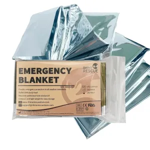 RHINO RESCUE Emergency Mylar Thermal Blanket 1.6 x 2.1m – 10-Pack for Outdoor Survival