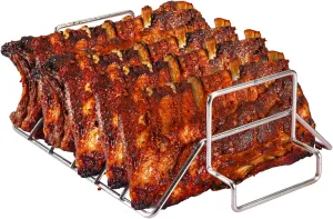 Rib and Roast Rack for Big Green Egg, Turkey Roasting Rack for Grilling and Smoking - Stainless Steel Pan for Cooking Rib, Chicken, Bird. L/XL BGE Accessories, Also for Other 18" or Larger Grills