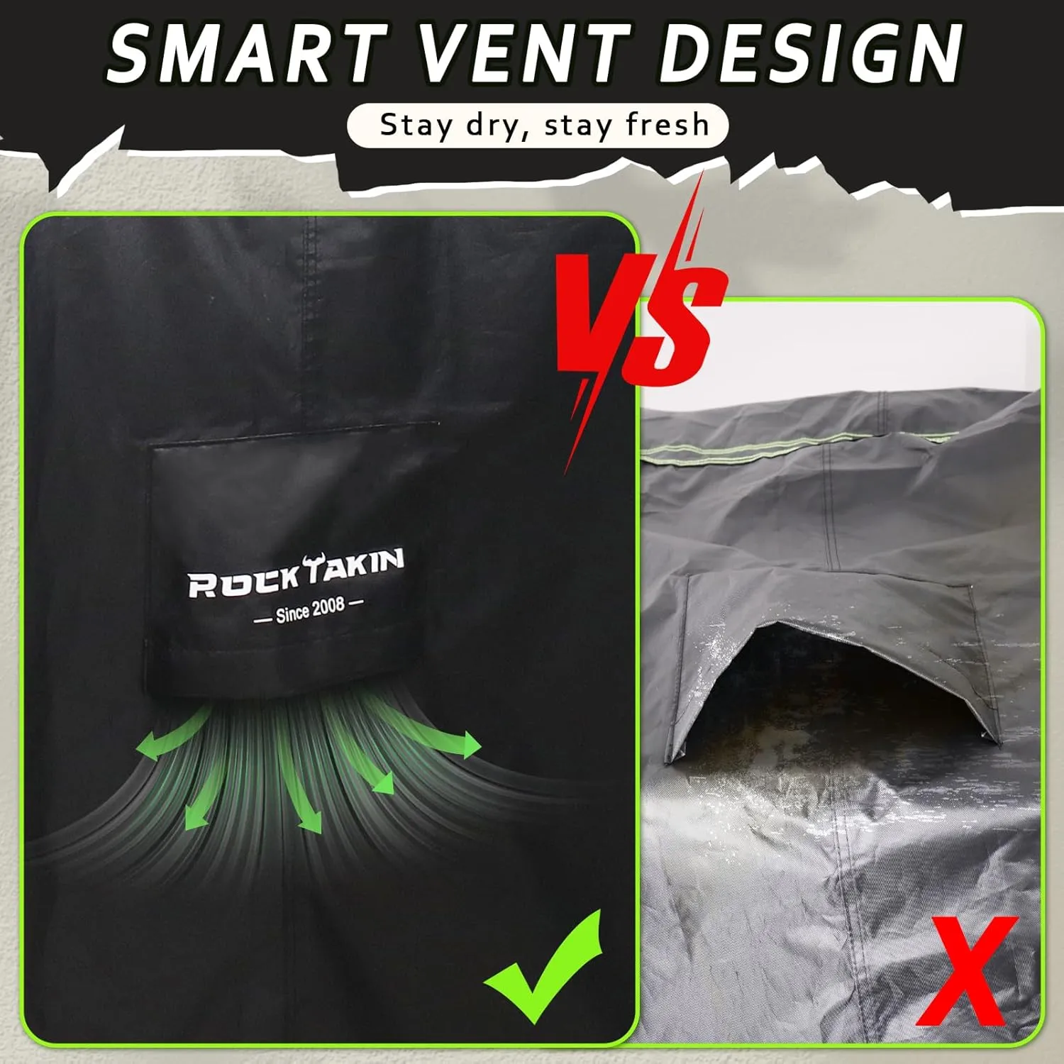 ROCKTAKIN Heavy Duty Grill Cover 65 Inch, BBQ Gas Grill Cover for Outdoor, Waterproof UV & Fade Resistant Windproof Barbecue Cover with Air Vents for Weber Char-Broil Nexgrill and More