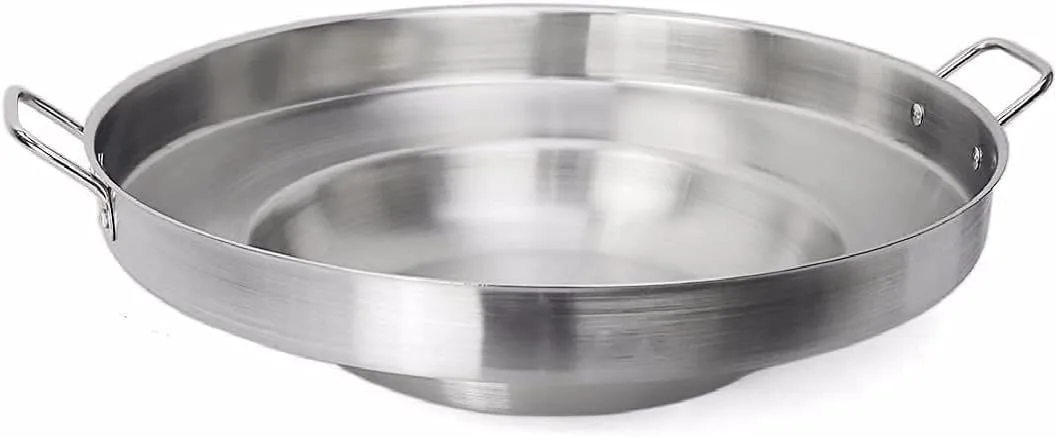 ROY Large Mexican Style Wok Comal Cazo Griddle Fryer Chicharron Deep Fry Pan Stainless Steel For Carnitas Panza Abajo 16In Paella