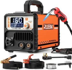 RUBIK 160A MIG Welder - 110V Flux Core MIG Welder Stick 3 in 1 Welding Machine with IGBT Inverter Portable Gas Gasless Welder Equipment with Welding Gun and Welding Wire
