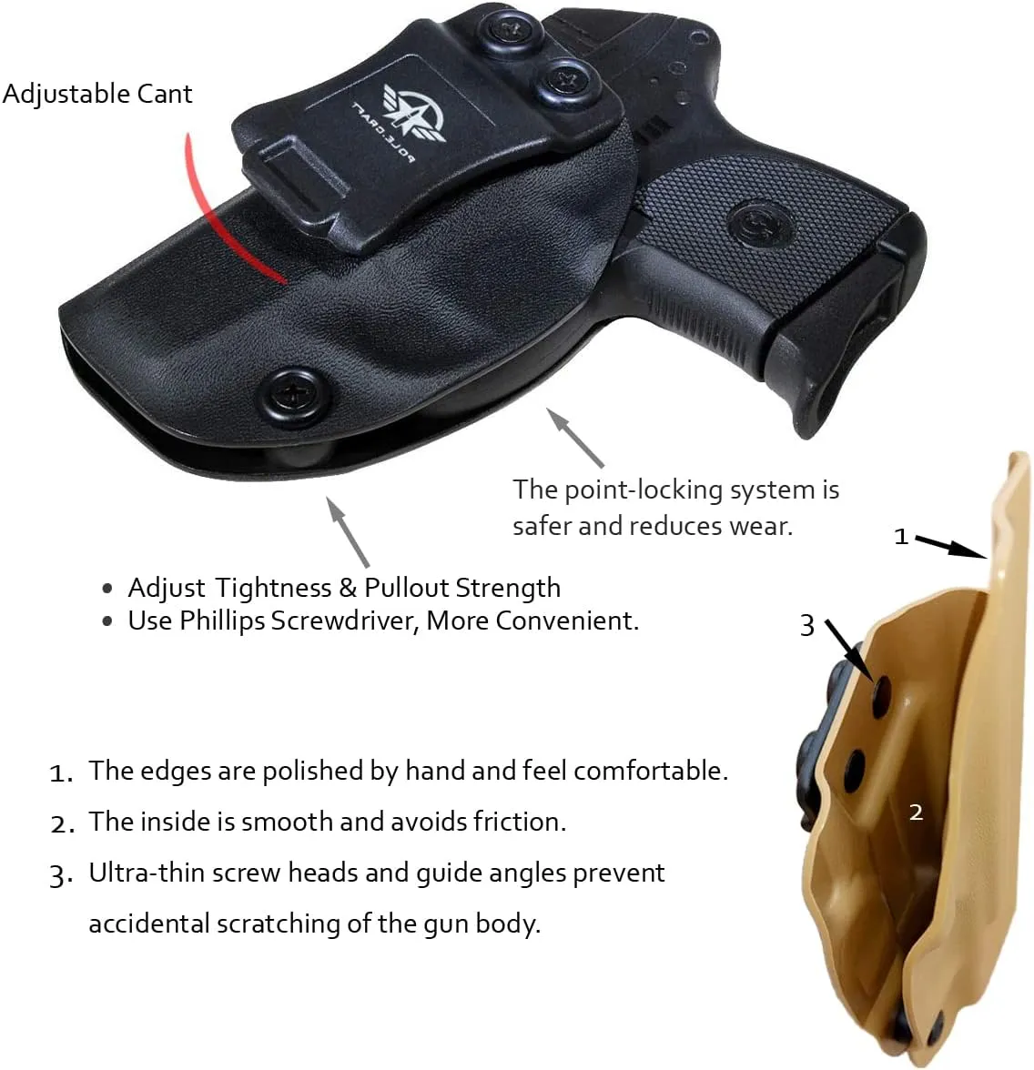 Ruger LCP 380 Holster,IWB Kydex Holster Fit: LCP 380 Auto⎜Inside Waistband Carry - Adj. Cant Retention⎜Cover Mag-Button⎜No Wear⎜No Jitter