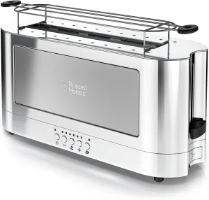 Russell Hobbs TRL9300GYR 2-Slice Glass Accent Long Toaster, Silver & Stainless Steel