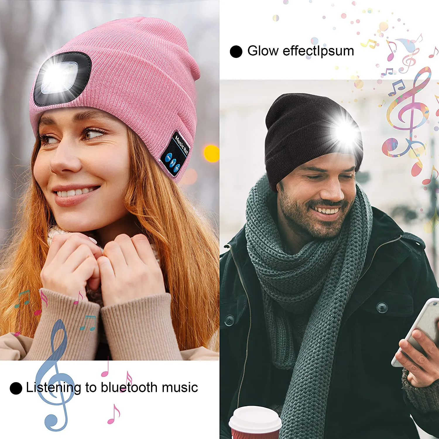 Rynx | Keains Unisex Bluetooth Beanie hat with light, upgraded musical knitted hat with headphones and built-in stereo speakers & microphone, LED hat for running and hiking, Christmas gift for men women dad