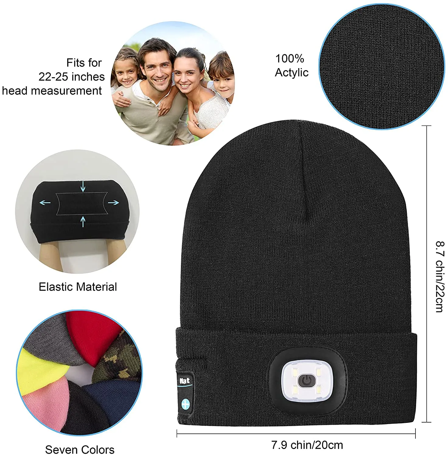 Rynx | Keains Unisex Bluetooth Beanie hat with light, upgraded musical knitted hat with headphones and built-in stereo speakers & microphone, LED hat for running and hiking, Christmas gift for men women dad