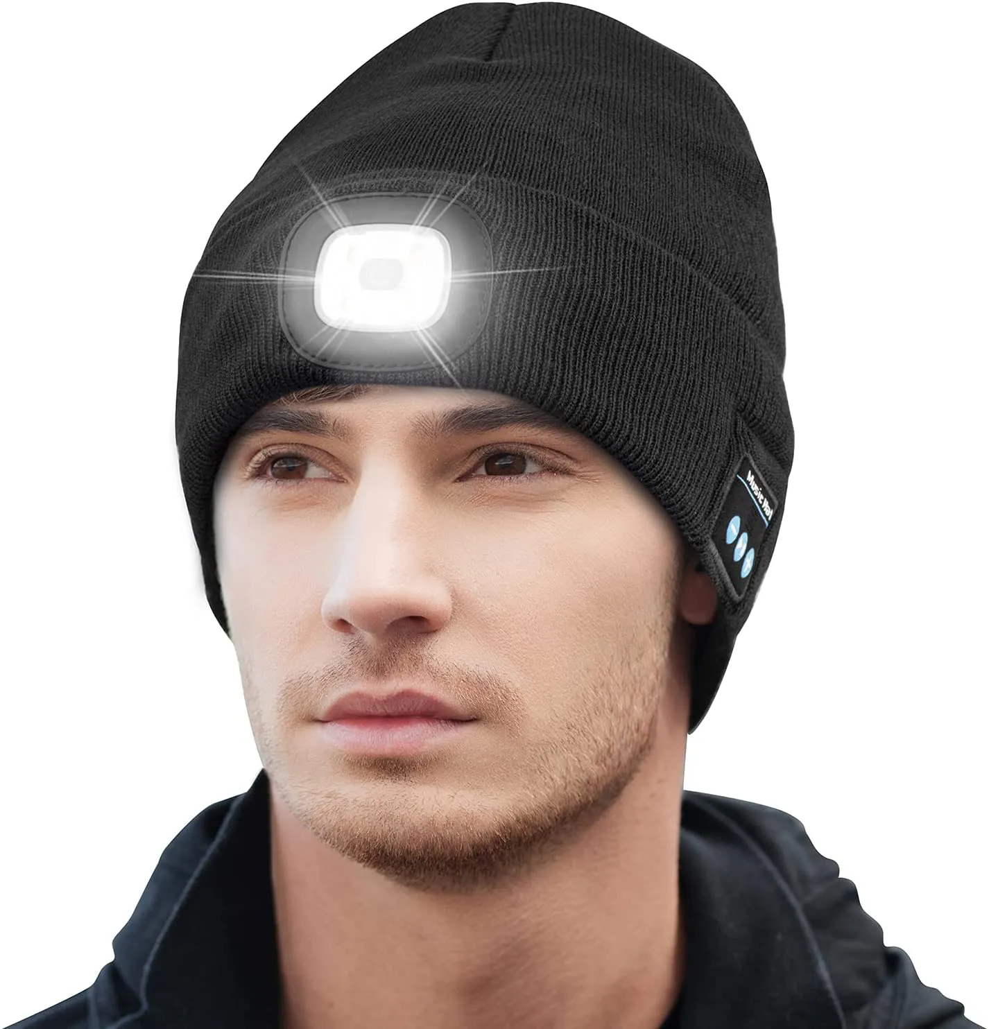 Rynx | Keains Unisex Bluetooth Beanie hat with light, upgraded musical knitted hat with headphones and built-in stereo speakers & microphone, LED hat for running and hiking, Christmas gift for men women dad