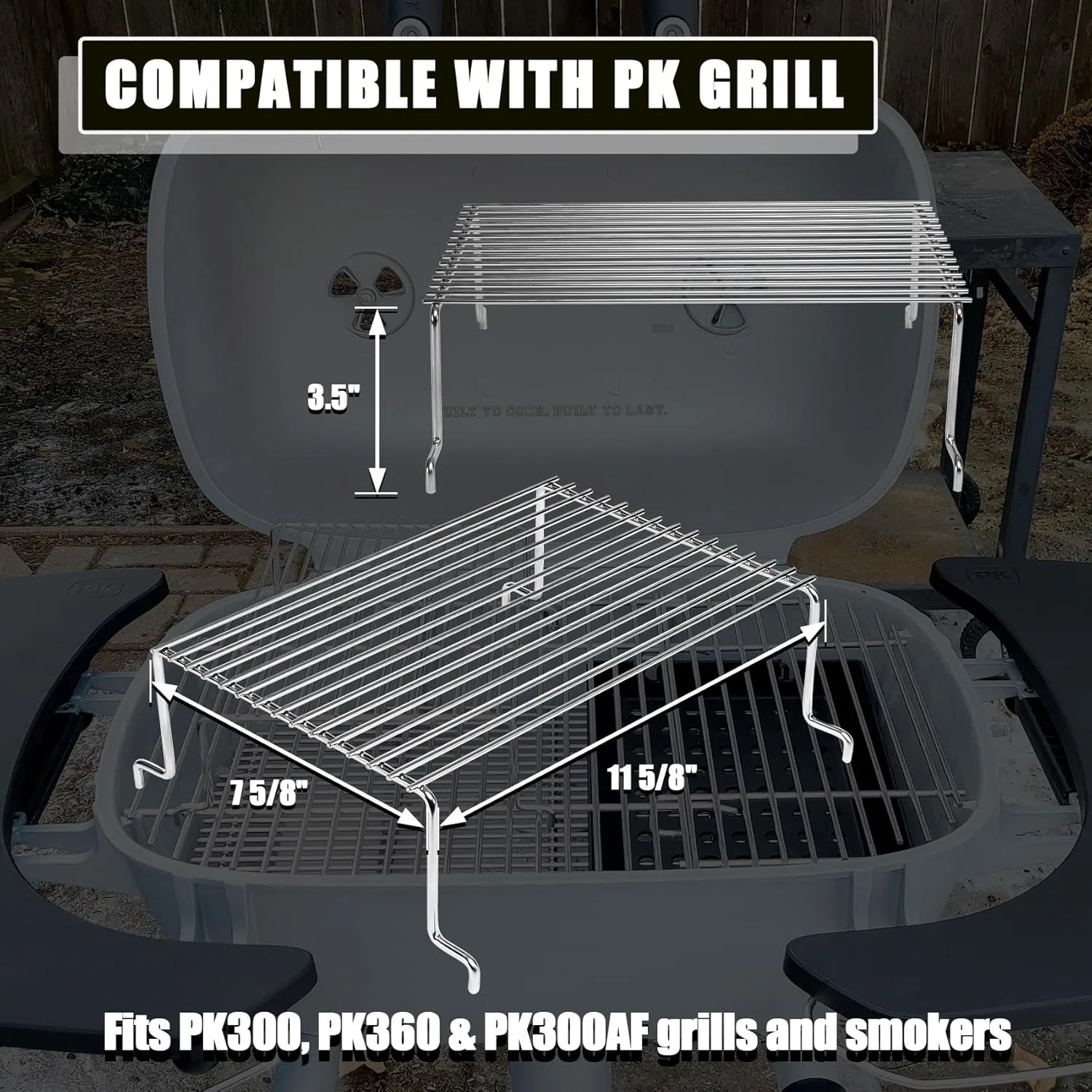 SafBbcue Grill Warming Rack for PK99011 Grill & Smoker 300 Series, Raised Barbecue Cooking Grill Grid for PK Grills Stainless Steel BBQ Warming Rack for PK Grill Accessories