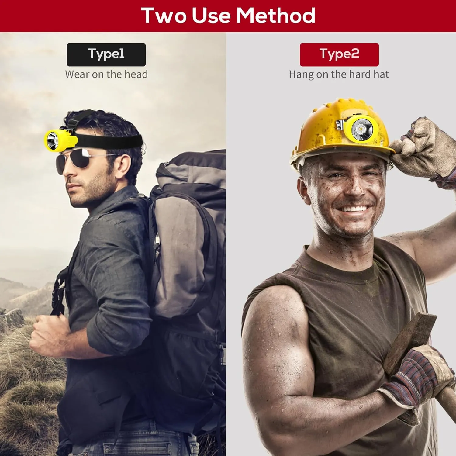 Safety Mining Lamp White Light Rechargeable Headlamp Miners LED Coon Hunting Lights Waterproof & Explosion-Proof Camping Lights Hard Hat for Night Running Fishing