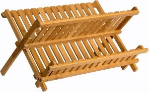 Sagler wooden dish rack plate rack Collapsible Compact dish drying rack Bamboo dish drainer