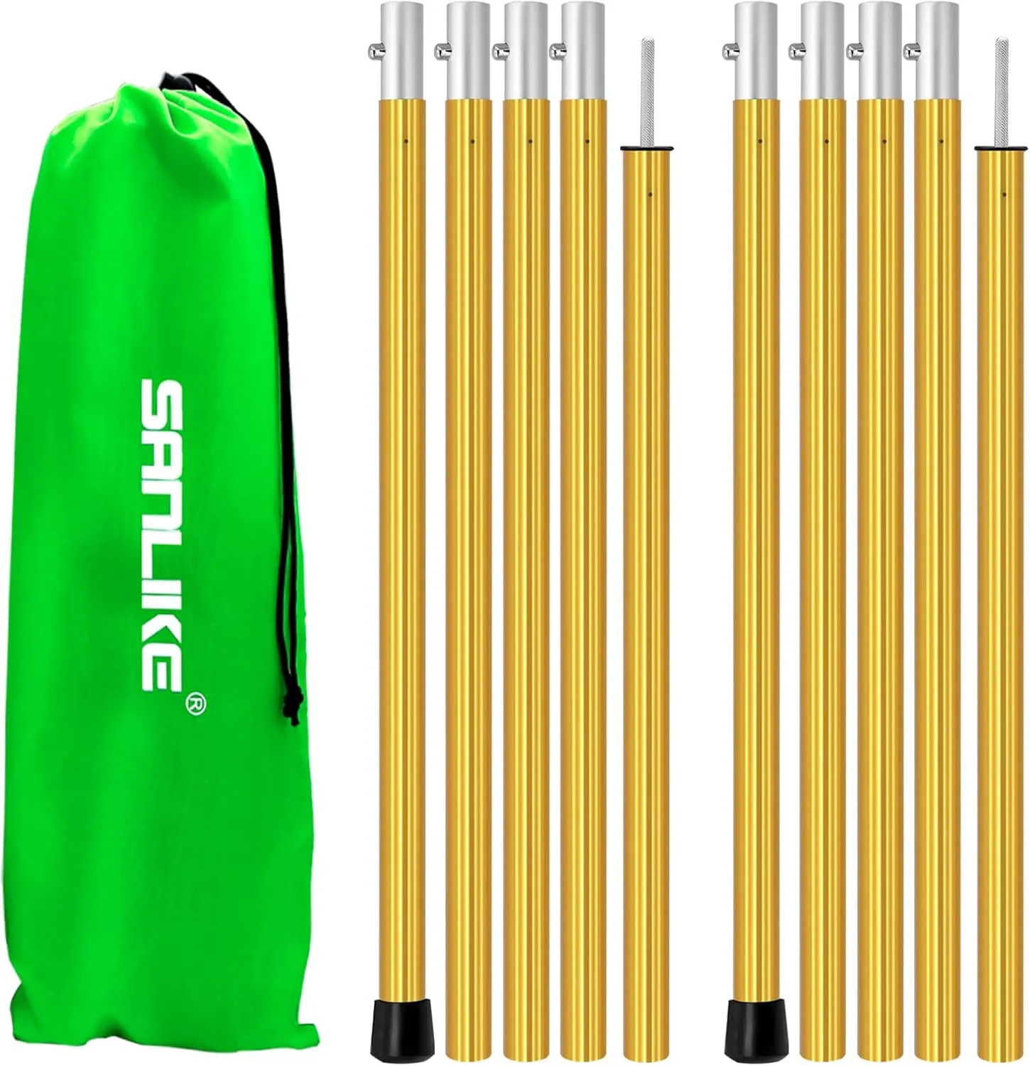 SAN LIKE Aluminum Tent Poles for Tarp & Awnings - 75in Adjustable, Collapsible Poles - 2 Sets (5 Sections)