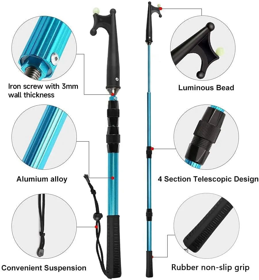 SAN LIKE Boat Hooks for Docking Extension Pole Hook Telescopic Boat Pole with Luminous Bead, Lightweight Floating, Non-Slip Rubber Handle, Durable & Rust-Resistant