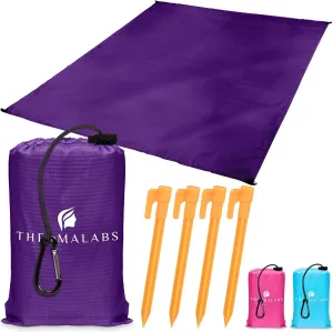 Sandless Beach Mat, Ground Blanket for the Park, Folds to Pocket Size: Take It Anywhere! Anti-Sand Waterproof Parachute Sheet for Concerts, Picnics and Festivals. Ultra Lightweight Tarp (Purple)
