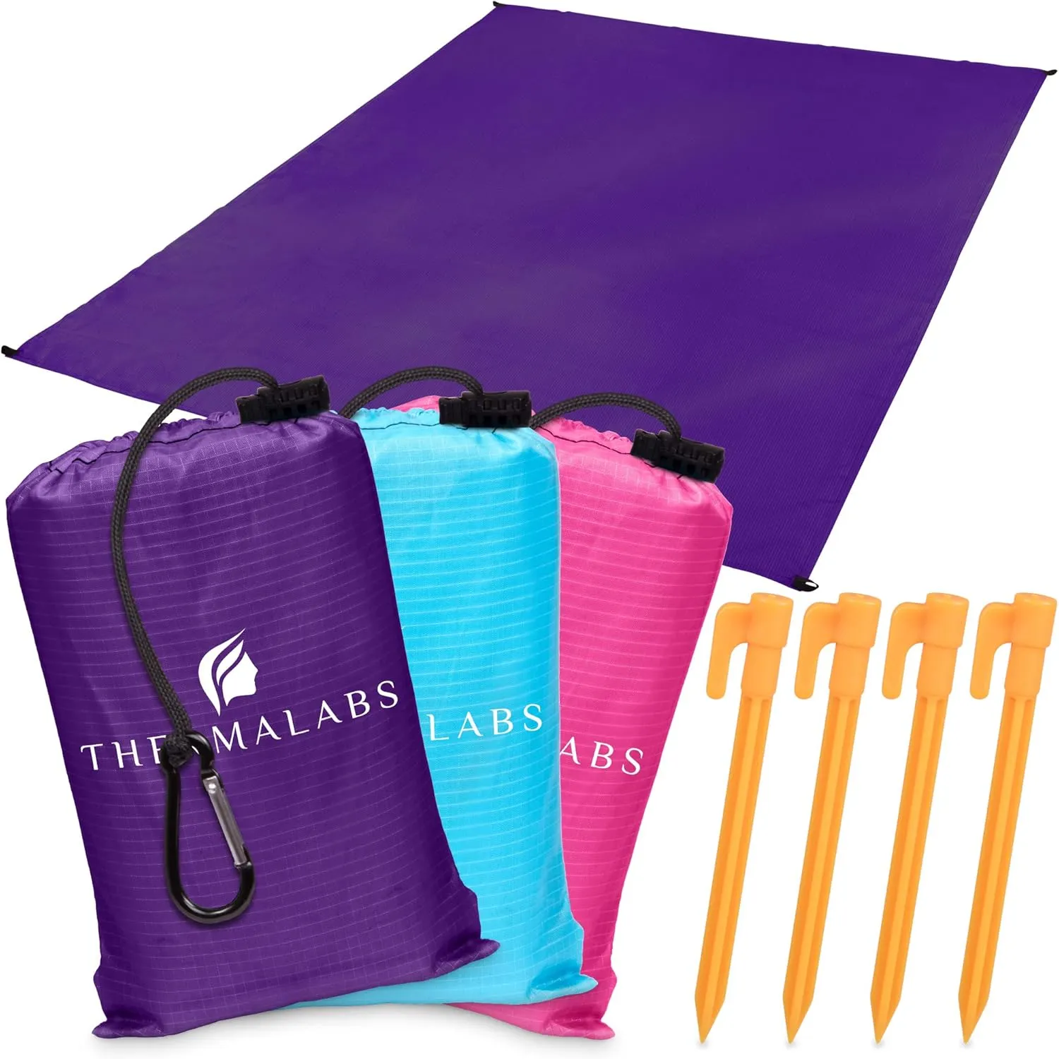 Sandless Beach Mat, Ground Blanket for the Park, Folds to Pocket Size: Take It Anywhere! Anti-Sand Waterproof Parachute Sheet for Concerts, Picnics and Festivals. Ultra Lightweight Tarp (Purple)