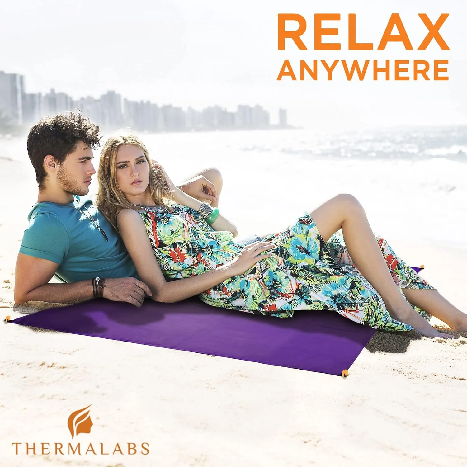 Sandless Beach Mat, Ground Blanket for the Park, Folds to Pocket Size: Take It Anywhere! Anti-Sand Waterproof Parachute Sheet for Concerts, Picnics and Festivals. Ultra Lightweight Tarp (Purple)