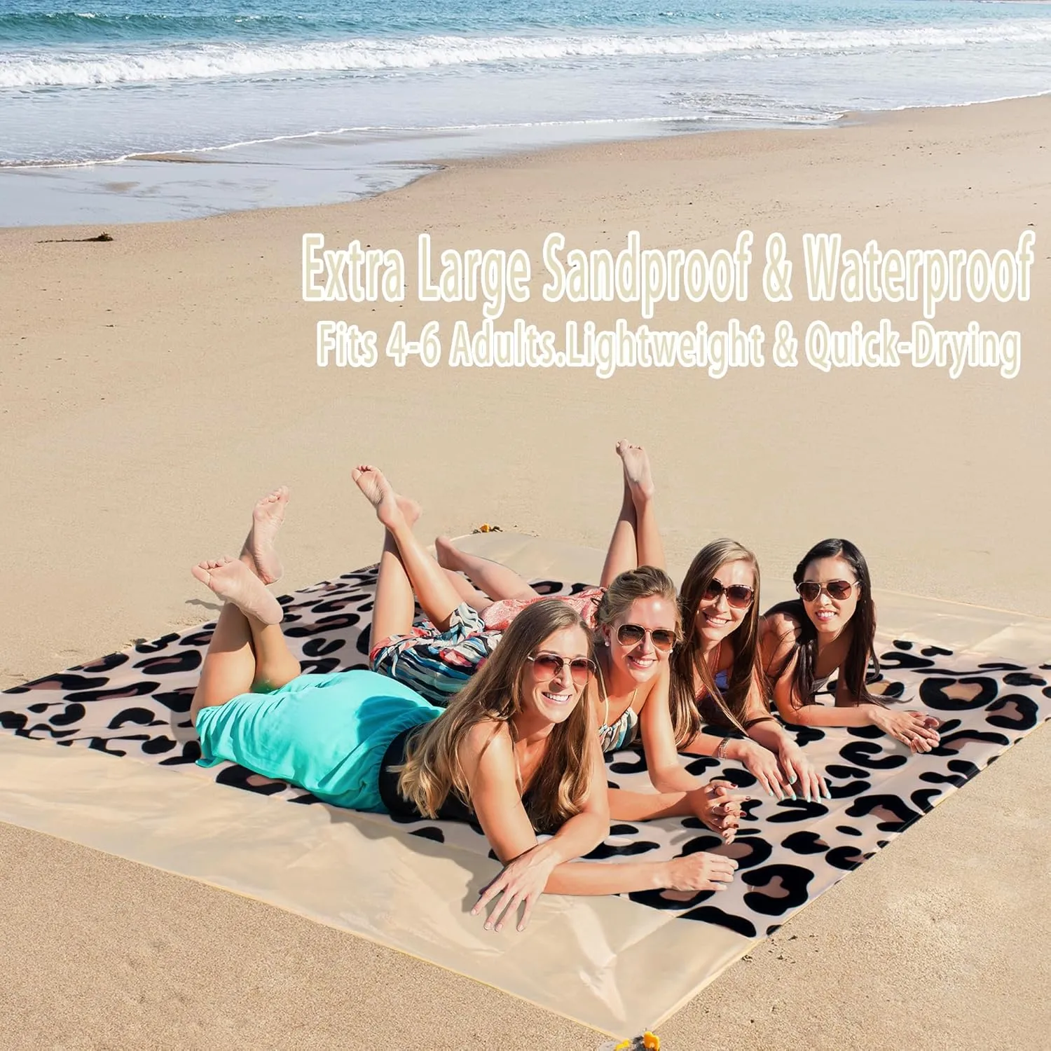 Sandproof Waterproof Beach Blanket, 80"x80" Large Beach Mat for 4-6 Adults, Lightweight Quick Dry Windproof Picnic Mat