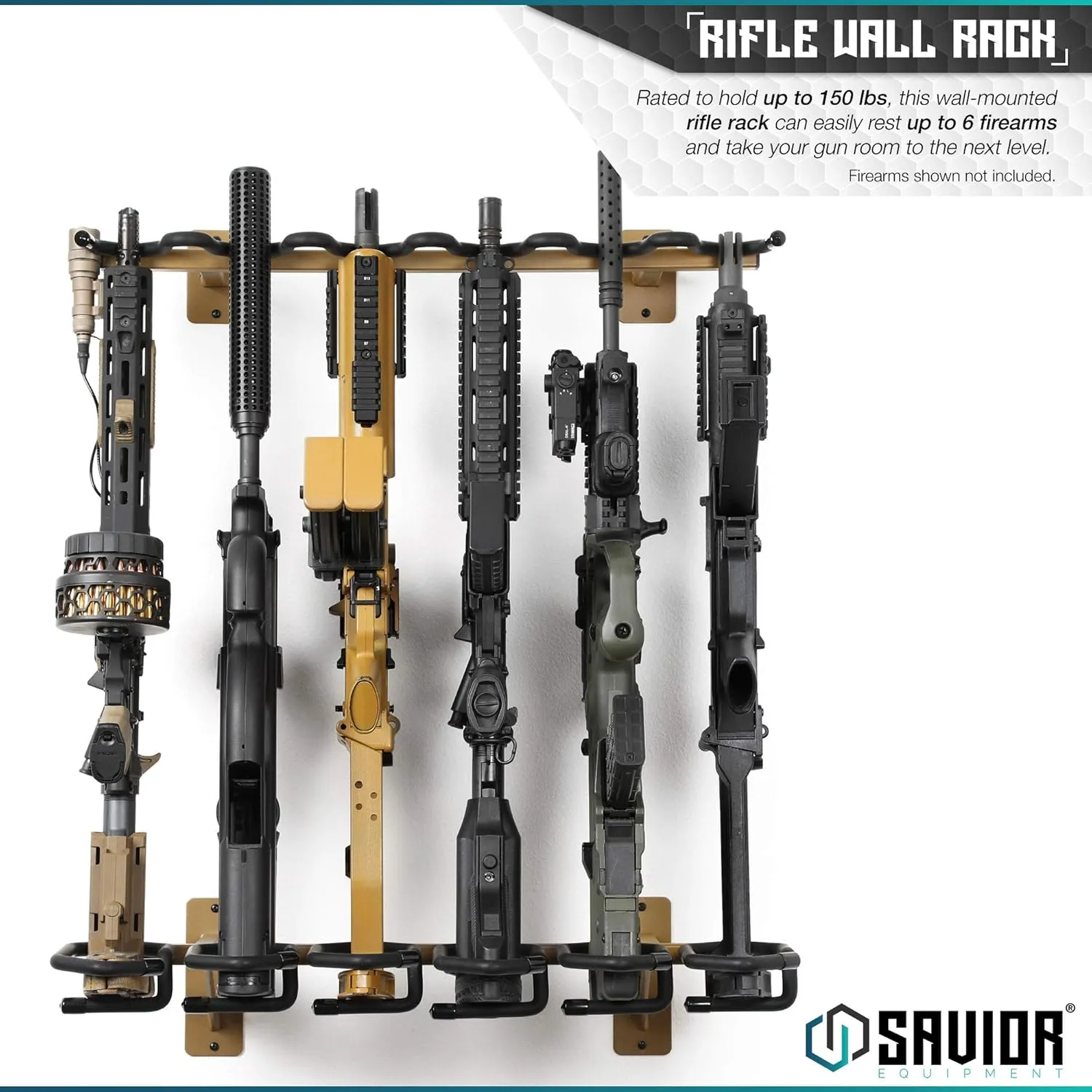 Savior Equipment Wall-Mount Rifle Rack Tactical Shotgun Carbine Firearm Free-Standing Gun Display Indoor Storage Rack - Heavy Duty Steel, 6-Slot Holds up to 150 Lbs