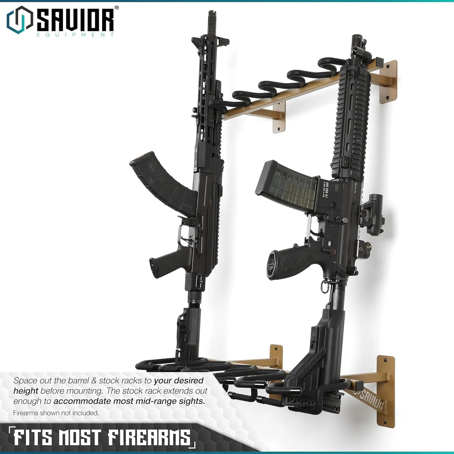 Savior Equipment Wall-Mount Rifle Rack Tactical Shotgun Carbine Firearm Free-Standing Gun Display Indoor Storage Rack - Heavy Duty Steel, 6-Slot Holds up to 150 Lbs