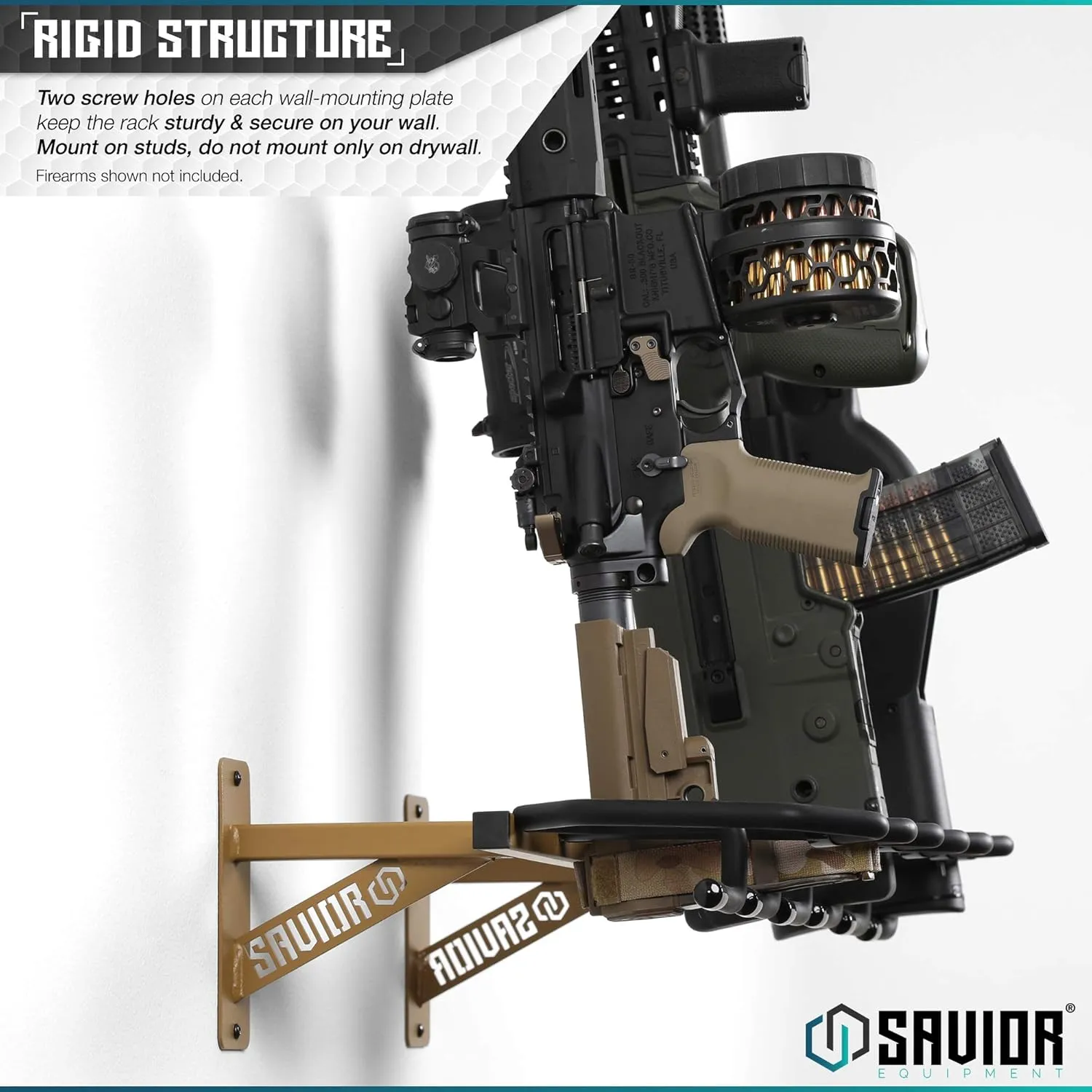 Savior Equipment Wall-Mount Rifle Rack Tactical Shotgun Carbine Firearm Free-Standing Gun Display Indoor Storage Rack - Heavy Duty Steel, 6-Slot Holds up to 150 Lbs