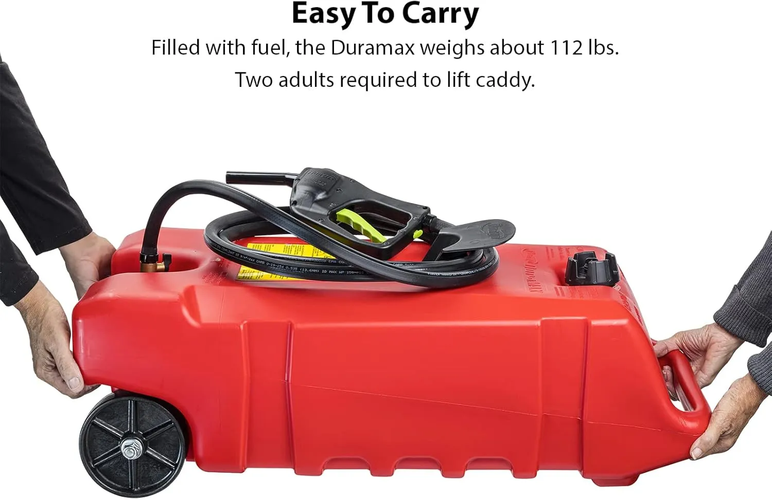 Scepter Duramax Flo ’N Go 14 Gallon (53 Liter) Fueling Station, Portable Gas Caddy and Fuel Transfer Pump with 10-Foot Hose for Lawn Mower, Farm, Marine, Commercial, and Home Use, Gasoline Only, Red