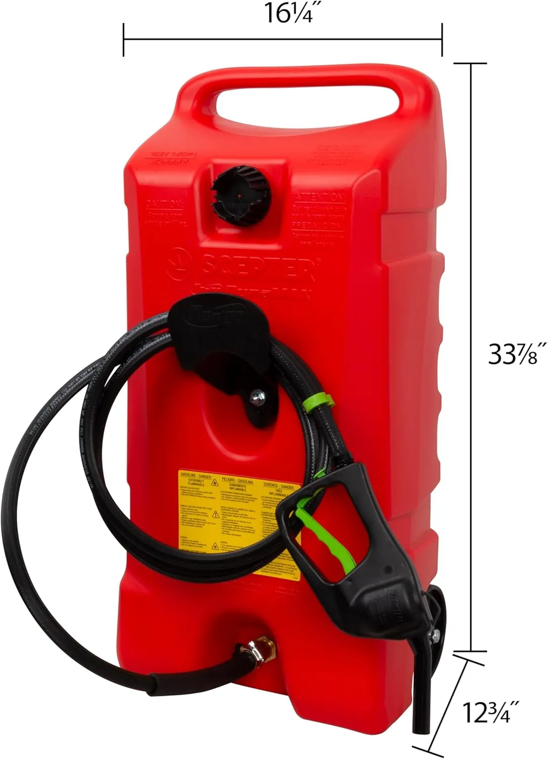 Scepter Duramax Flo ’N Go 14 Gallon (53 Liter) Fueling Station, Portable Gas Caddy and Fuel Transfer Pump with 10-Foot Hose for Lawn Mower, Farm, Marine, Commercial, and Home Use, Gasoline Only, Red