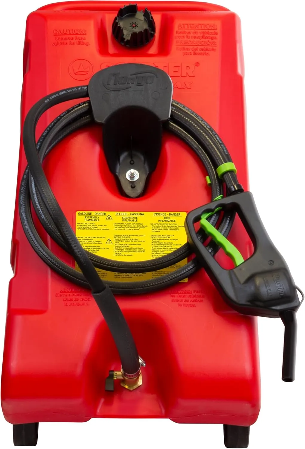 Scepter Duramax Flo ’N Go 14 Gallon (53 Liter) Fueling Station, Portable Gas Caddy and Fuel Transfer Pump with 10-Foot Hose for Lawn Mower, Farm, Marine, Commercial, and Home Use, Gasoline Only, Red