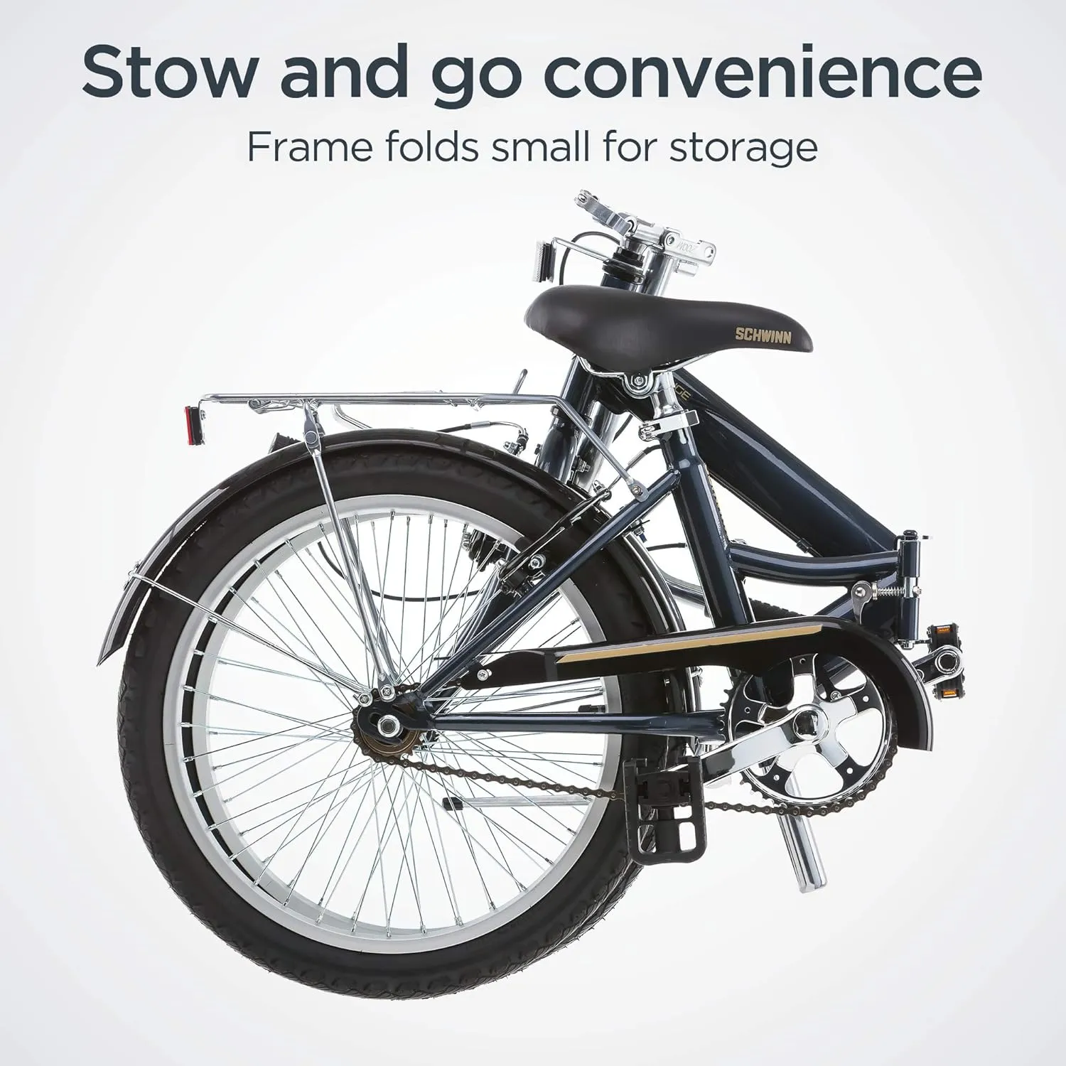 Schwinn Hinge Adult Folding Bike, 20-inch Wheels, Rear Carry Rack, Carrying Bag, Multiple Colors
