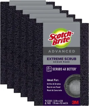Scotch-Brite Advanced Extreme Scrub, Ideal for Grills and Grates, 12 Scour Pads