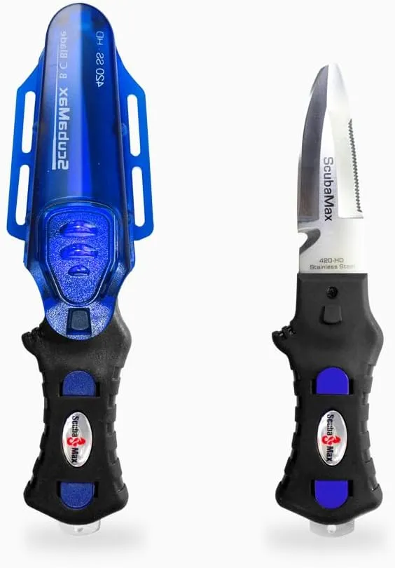 ScubaMax Compact Scuba Diving Knife, Stainless Steel Blunt Tip BCD Knife, 420 Stainless Steel Blade, Compact Knife for Scuba Diving, Outdoor, & Survival Use