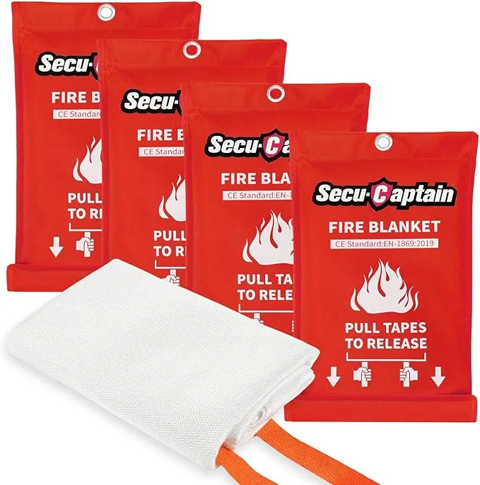 SecuCaptain Emergency Fire Blanket for Home and Kitchen - 4 Pack 40"x40" Flame Suppression Fiberglass Fire Blankets for House Camping Car Office Warehouse Emergency Survival Safety