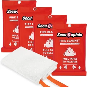 SecuCaptain Emergency Fire Blanket for Home and Kitchen - 4 Pack 40"x40" Flame Suppression Fiberglass Fire Blankets for House Camping Car Office Warehouse Emergency Survival Safety
