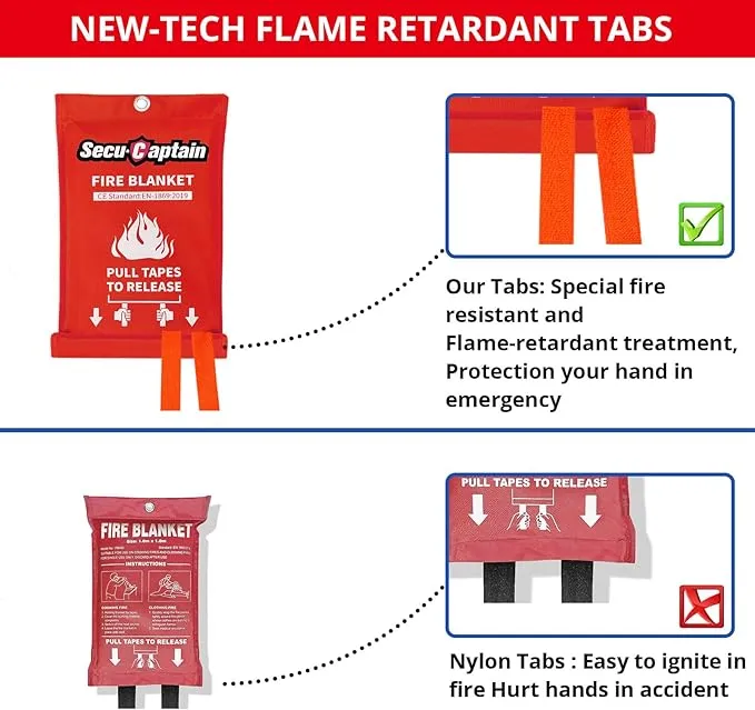 SecuCaptain Emergency Fire Blanket for Home and Kitchen - 8 Pack 40"x40" Flame Suppression Fiberglass Fire Blankets for House Camping Car Office Warehouse Emergency Survival Safety