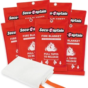SecuCaptain Emergency Fire Blanket for Home and Kitchen - 8 Pack 40"x40" Flame Suppression Fiberglass Fire Blankets for House Camping Car Office Warehouse Emergency Survival Safety