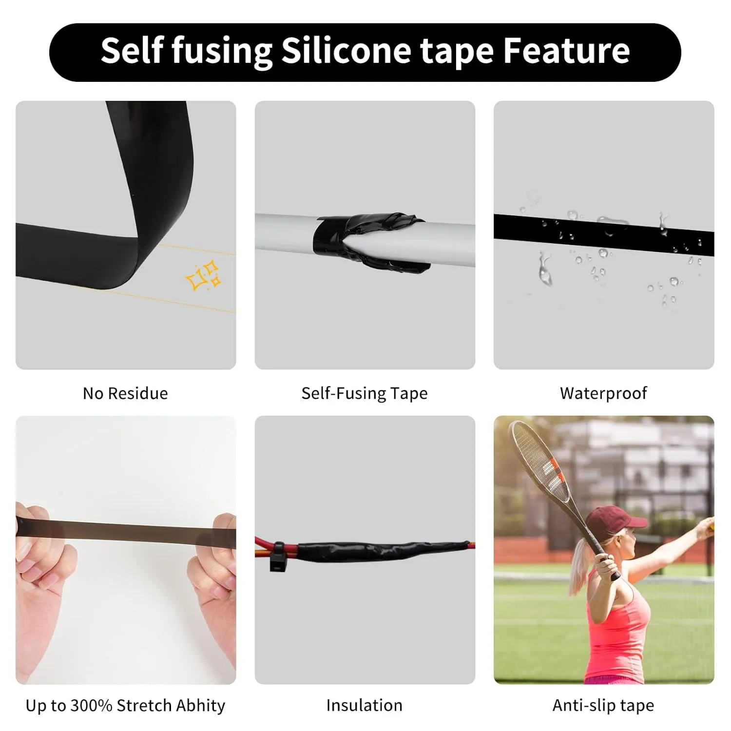 Self-Fusing Silicone Tape for Leak Repair - Waterproof, Silicone Flex Tape - No Adhesive Needed for Plumbing, Automotive, Electrical - Emergency Wrap,1" x 33', Black