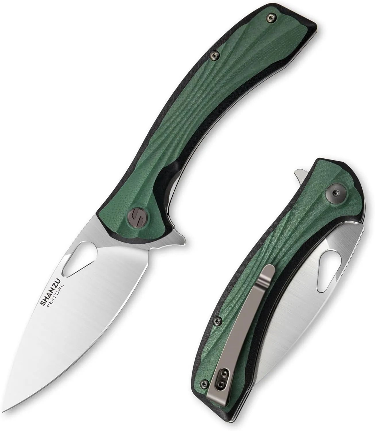 SHAN ZU Pocket Knife 3.2 in, Powder Steel Blade EDC Folding Knife for Men & Women, Utility Survival Knife with G10 Handle & Pocket Clip for Camping Fishing Hiking Hunting - Green